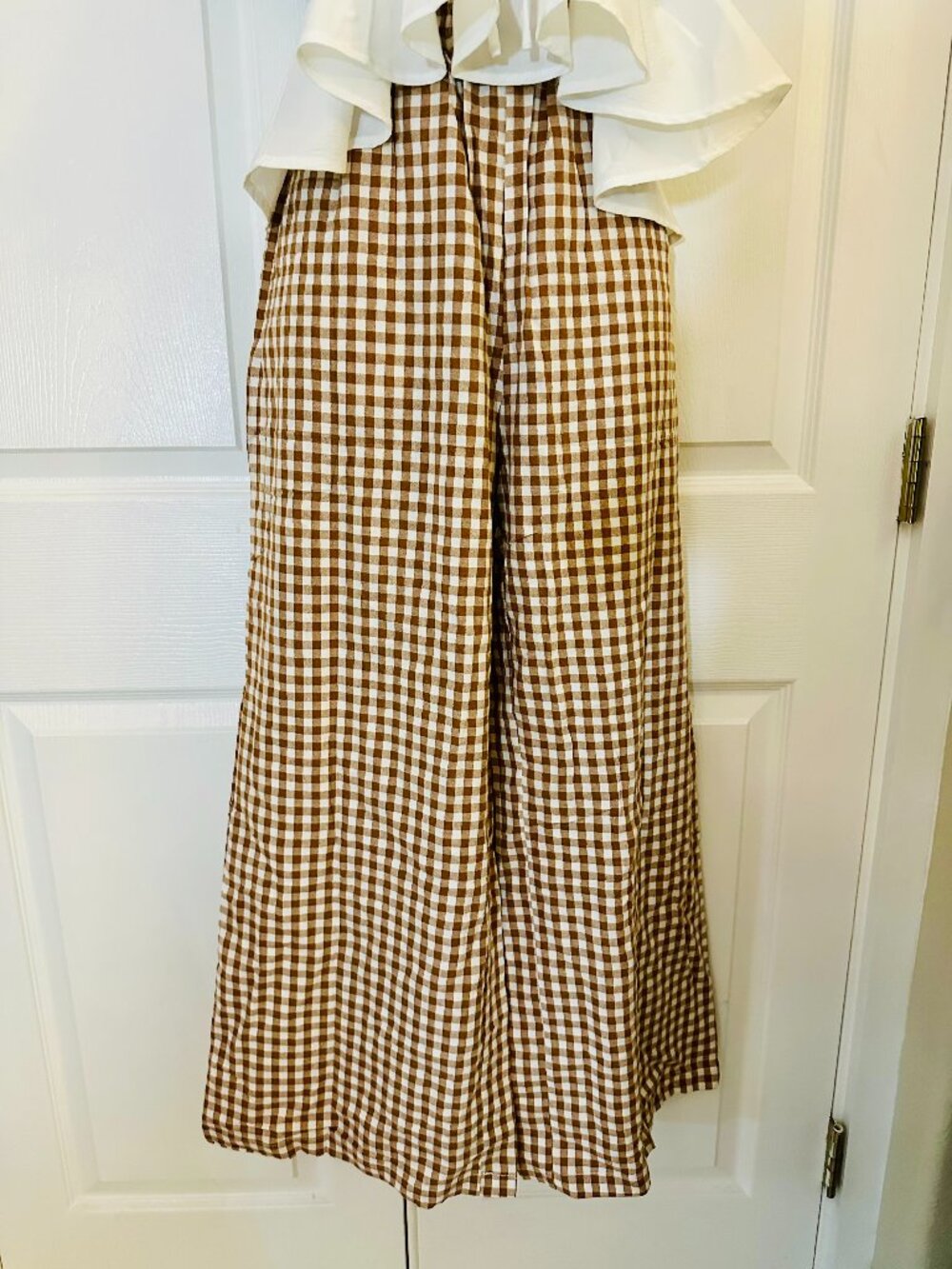 NWT Brown and white gingham wide leg pants size small